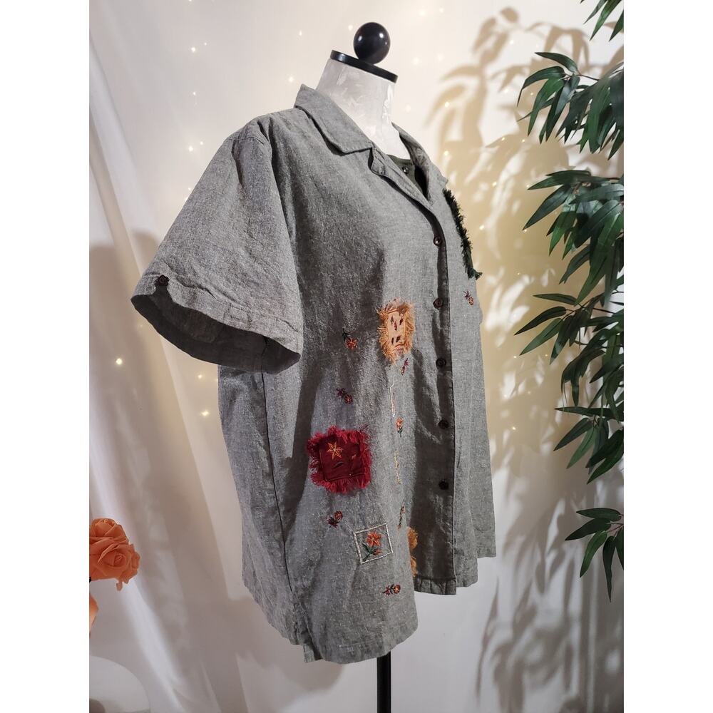 Vtg Bobbie Brooks Layered Embroidered Patch Button Top Size XL Cottage Hippie - Picture 6 of 13